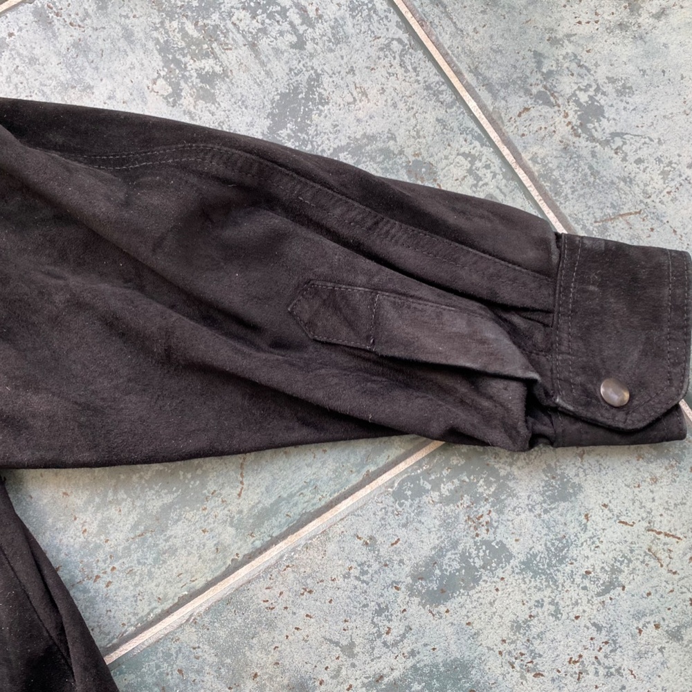 Vintage Black Suede Oversize Bomber Jacket - Picture 5 of 6